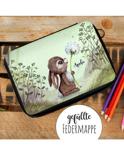 Gefüllte Federtasche Hase mit Pusteblume im Wald Schulstart Federmappe individuelles Federmäppchen & Wunschnamen fm227