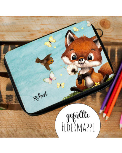 Schultertasche Schultasche Tasche Umhängetasche Federtasche Federmappe Fuchs Füchschen Vogel Schmetterlinge Wunschname Geschenk Bundle37 tsu95 fm239