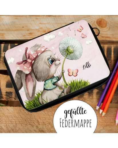 Schultertasche Schultasche Tasche Umhängetasche Federtasche Federmappe Hase Häschen Pusteblume Schmetterlinge Wunschname Geschenk Bundle39 tsu97 fm241