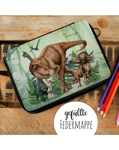 Gefüllte Federtasche Dino Dinos Dinosaurier TRex T-Rex Schulstart Federmappe individuelles Federmäppchen & Wunschnamen fm260