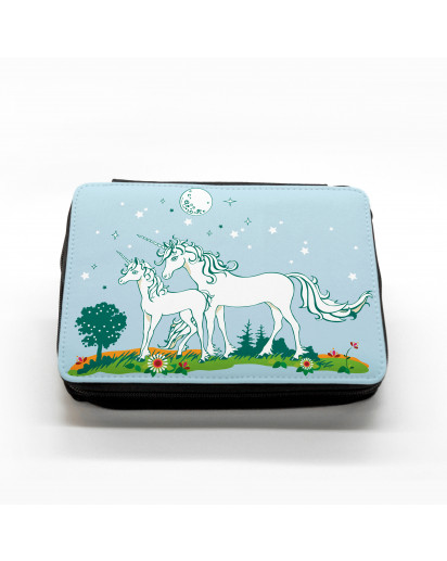 Hauptbild gefüllte Federtasche Einhörner auf Wiese Nachthimmel filled pencil case unicorns on meadow starlit sky