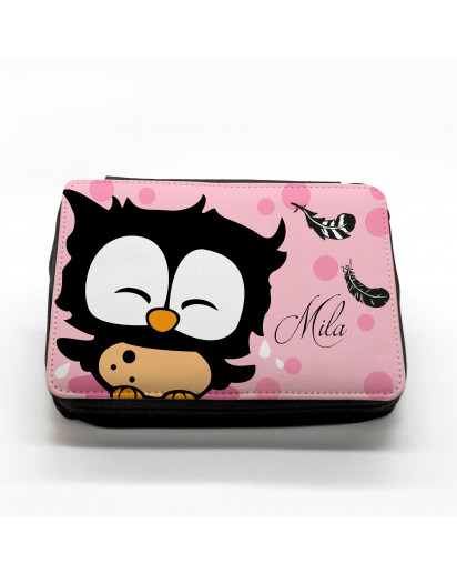 Hauptbild gefüllte Federtasche Eule mit Federn filled pencil case owl with feathers