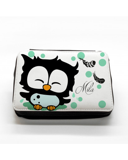 Hauptbild gefüllte Federtasche Eule mit Federn filled pencil case owl with feathers