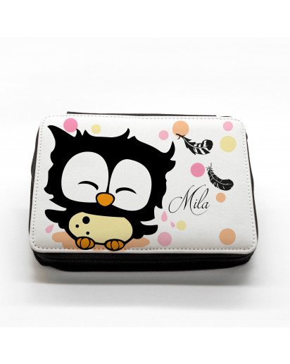 Hauptbild gefüllte Federtasche Eule mit Federn filled pencil case owl with feathers