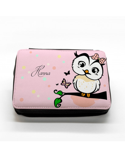 Hauptbild gefüllte Federtasche Eule auf Ast mit Schmetterlingen filled pencil case owl on branch with butterflies