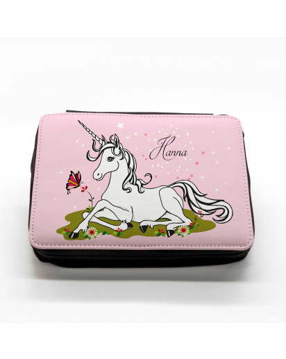 Hauptbild gefüllte Federtasche Einhorn auf Wiese mit Schmetterling filled pencil case unicorn on meadow with butterflies