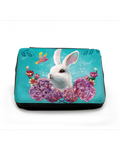 Gefüllte Federtasche Prinzessin mit Hase Kolibri Sommerlichter und Wunschnamen Filled pencil case princess with rabbit bunny hummingbird summer lights and custom name fm050