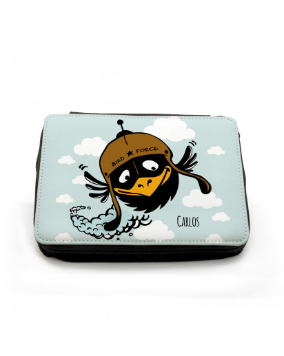 Gefüllte Federtasche fliegender Vogel Birdforce mit Wolken und Wunschnamen Filled pencil case flying bird bird force with clouds and custom name fm053