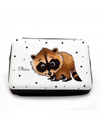 Gefüllte Federtasche Waschbär mit Punkten und Wunschnamen filled pencil case raccoon with dots and desired name fm069