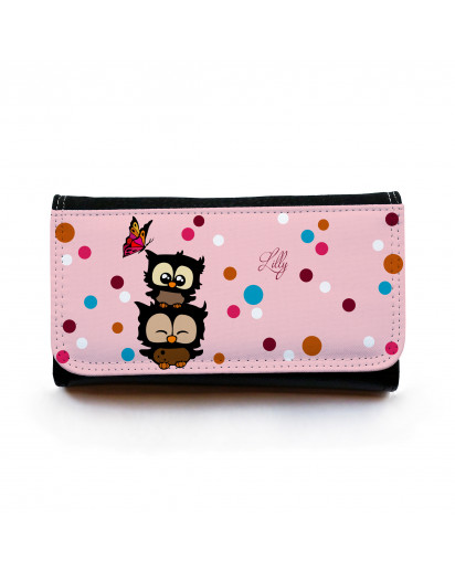 Portemonnaie große Geldbörse Brieftasche Eulen mit Punkten Schmetterling und Wunschnamen gbg027 Wallet big purse billfold owls with dots butterfly and desirable name gbg027