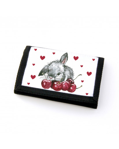 Portemonnaie Geldbörse Brieftasche Häschen mit Kirschen und Herzen gf20 Wallet purse billfold bunny with cherries and hearts gf20