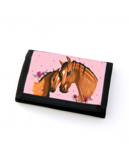 Portemonnaie Geldbörse Brieftasche Pferd mit Fohlen Punkten und Blumen wallet purse billfold horse with foal dots and flowers gf45