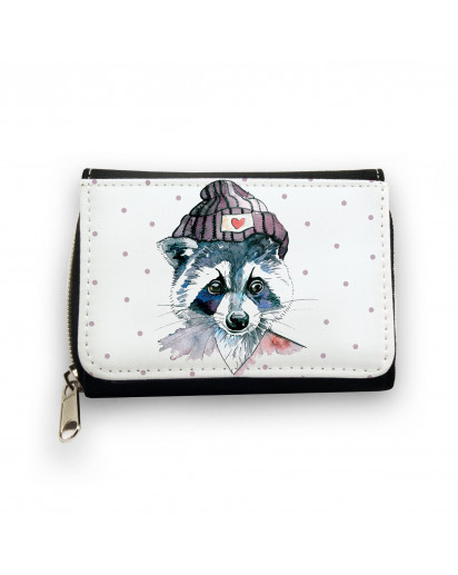 Hauptbild Portemonnaie Geldbörse Waschbär mit Mütze und Punkte wallet purse raccoon with cap and dots gk050