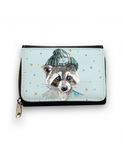 Hauptbild Portemonnaie Geldbörse Waschbär mit Mütze und Punkte in hellblau wallet purse raccoon with cap and dots in light blue gk052