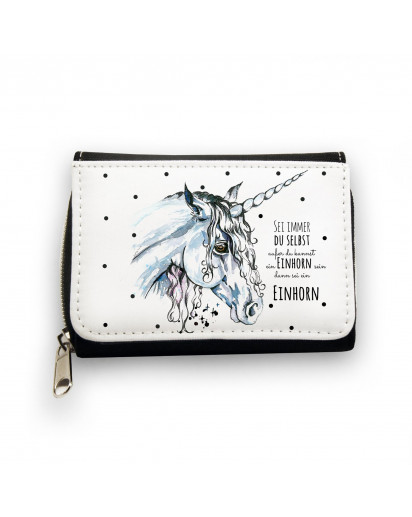 Hauptbild Portemonnaie Geldbörse Einhorn Kopf mit Punkten und Spruch Sei immer du selbst es sei denn du kannst ein Einhorn sein dann sei ein Einhorn wallet purse unicorn head with dots and saying always be yourself unless you can be a unicorn then be a un