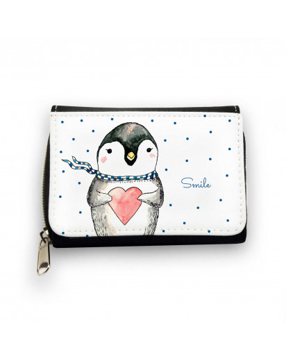 Geldbörse Pinguin smile mit Herz Schal und Punkten Wallet penguin smile with heart scarf and dots gk085