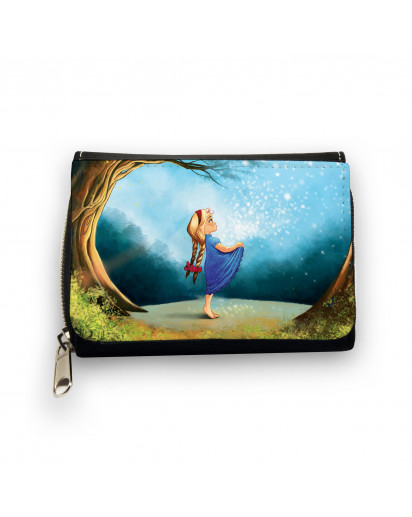 Geldbörse Märchen Sterntaler Mädchen im Wald mit Sternenhimmel wallet fairy-tale star money girl in forest with starlit sky gk070