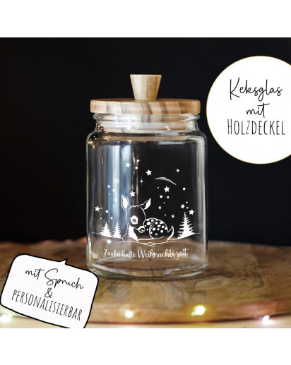 Keksglas Keksdose Vorratsglas mit lustigen Spruch und Holzdeckel Geschenk personalisierbar Reh Zauberhafte Weihnachtszeit glkh05