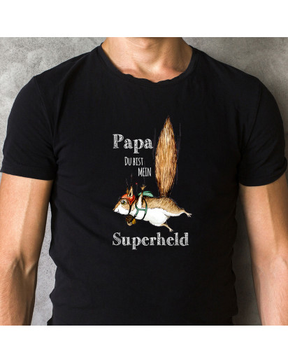 Herren T-Shirt mit Flughörnchen & Spruch Papa du bist mein Superheld Shirt schwarz in 4 Größen hs10