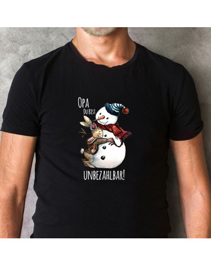 Herren T-Shirt Hase mit Schneemann & Spruch Opa ist unbezahlbar Shirt schwarz in 4 Größen Weihnachten Geschenk hs12