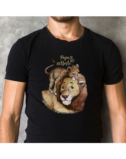 Herren T-Shirt mit Löwe Löwenjunges & Spruch Papa du bist der Beste Shirt schwarz in 4 Größen hs13