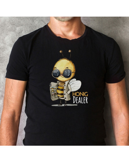 Herren T-Shirt mit Biene Bienchen Bee Spruch Honig Dealer Shirt schwarz in 4 Größen hs14