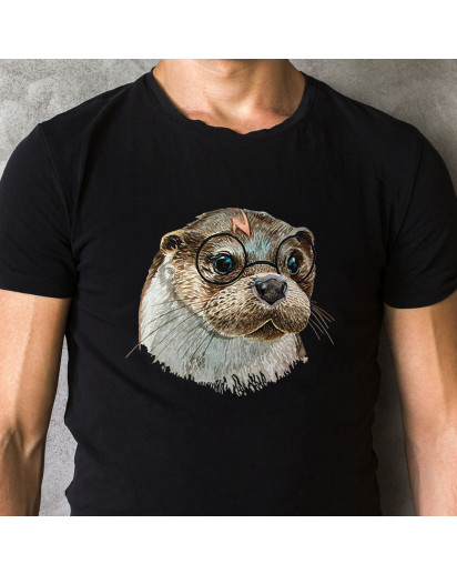 Herren T-Shirt Harry Otter mit Brille Shirt schwarz in 4 Größen Geschenk hs8