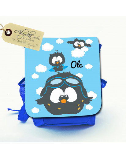 Hauptbild Rucksack Kinderrucksack Kindergartentasche Kindertasche Tasche fliegende Eulen mit Wolken und Wunschname kids backpack kindergarden bag child bag flying owls with clouds and desired name kgn006