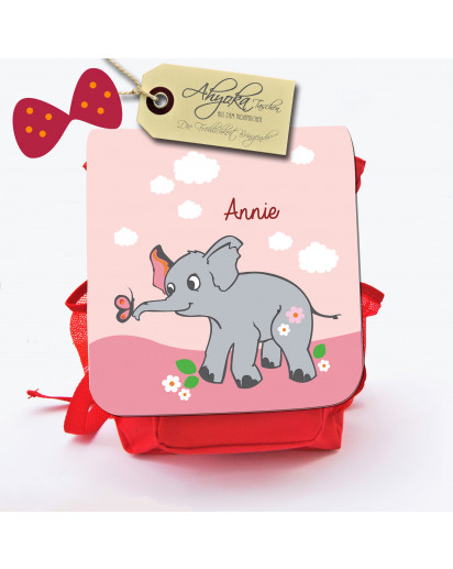 Hauptbild Rucksack Kinderrucksack Kindergartentasche Kindertasche Tasche Baby Elefant mit Schmetterling und Wunschnamen kids backpack kindergarden bag child bag baby elephant with butterfly and desired name kgn009