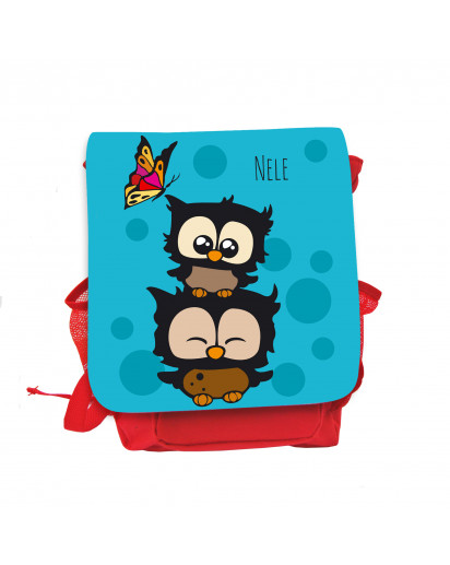 Hauptbild Rucksack Kinderrucksack Kindergartentasche Kindertasche Tasche Eulchen mit Schmetterling Punkten und Wunschnamen in blau türkis kids backpack kindergarden bag child bag owls with butterfly dots and desired name in blue turquoise kgn029