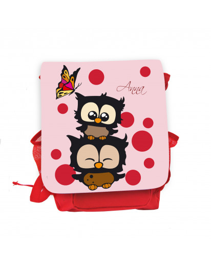 Hauptbild Rucksack Kinderrucksack Kindergartentasche Kindertasche Tasche Eulchen mit Schmetterling Punkten und Wunschnamen in rosa kids backpack kindergarden bag child bag owls with butterfly dots and desired name in rose kgn032