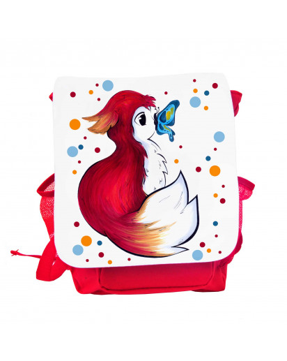 Kinderrucksack Rotfüchsen Fuchs mit Punkten und Schmetterling kids backpack red fox with dots and butterfly kgn042