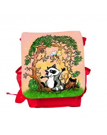 Kinderrucksack Waschbär mit Biene und Schnecke im Wald kids backpack racoon with bee and slug in the forest kgn049