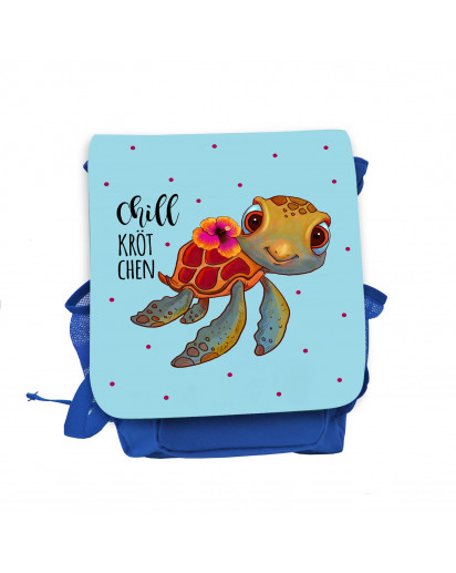 Kinderrucksack Schildkröte mit Spruch Chillkrötchen Chill Kröte blau hellblau Kindergarten Rucksack Wunschname kgn052