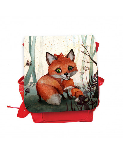 Kinderrucksack mit Fuchs Fuchsmama mit Jungtier rot rosa Kindergarten Rucksack Wunschname kgn054