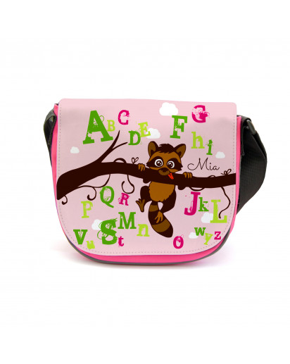 Kindergartentasche Kindertasche Tasche Waschbär auf Zweig ABC mit Wunschnamen kgt18 Kindergarten Bag children bag bag racoon on branch ABC with desired name kgt18