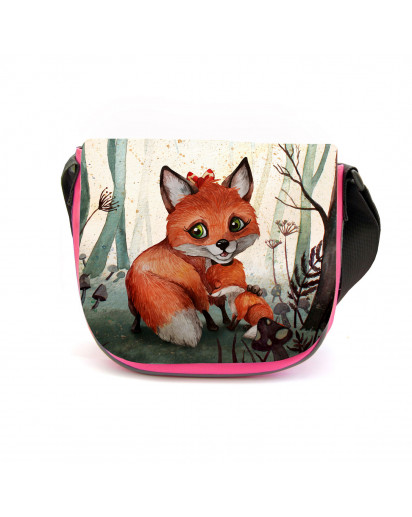 Kindergartentasche Fuchs Fuchsmama mit Jungtier im Wald rosa Kindertasche Wunschname kgt44