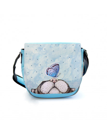 Kindergartentasche Katze mit Schmetterling blau Kindertasche Wunschname kgt45