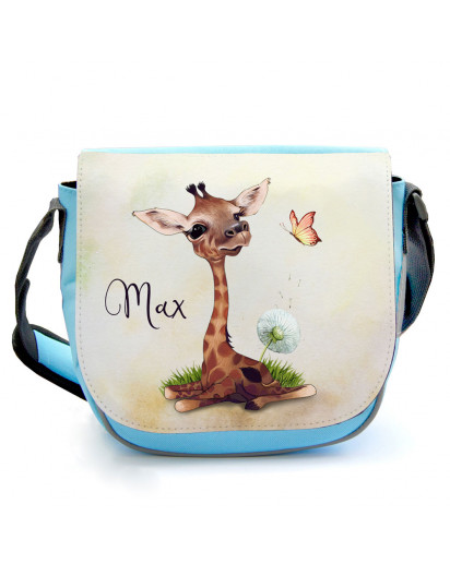 Kindergartentasche Giraffe mit Pusteblume blau Kindertasche Wunschname kgt50