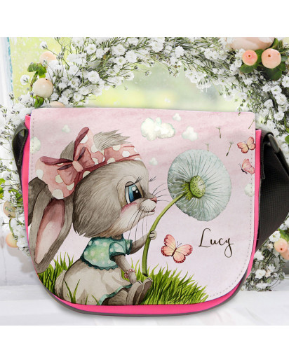 Kindergartentasche Hase Häschchen mit Pusteblume rosa Kindertasche Wunschname kgt53