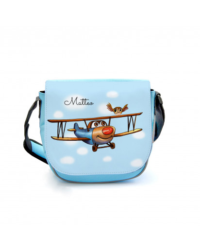 Kindergartentasche Kindertasche Umhängetasche Schultertasche Tasche Flugzeug Doppeldecker Flieger mit Eule und Wunschnamen kindergarten bag children bag shoulder bag biplane airplane with owl and custom name kgt23