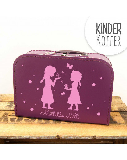 Kinderkoffer Koffer Mädchen mit Schneeflocken Schmetterlingen und Punkten children suitcase girls with snowflakes butterflies and dots kos10