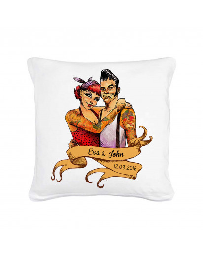 Kissen Rockabilly Pärchen mit Wunschnamen und Datum inklusive Füllung Pillow rockabilly couple with custom name and date including filling ks06