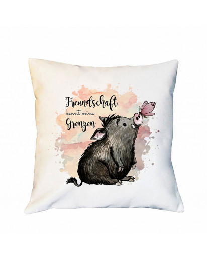 Kissen mit Schwein & Schmetterling Spruch Freundschaft inklusive Füllung Dekokissen Zierkissen bedruckt ks258