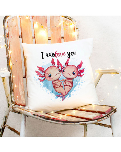 Kissen mit Axolotl Pärchen Spruch I axolove you inkl Füllung Dekokissen Geschenk ks272