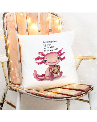 Kissen mit Axolotl Spruch Beziehungsstatus: ich mag Kekse inkl Füllung Dekokissen Geschenk ks274