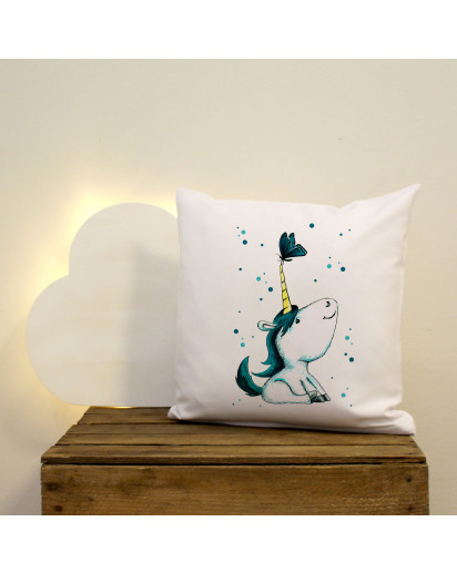 Kissen Dekokissen Dekorationskissen Kuschelkissen Couchkissen Polyesterkissen Einhorn mit Schmetterling und türkisen Punkten inklusive Füllung pillow throw pillow decor pillow decoration pillow cuddly cushion cuddle pillow couch pillow polyester pillow un