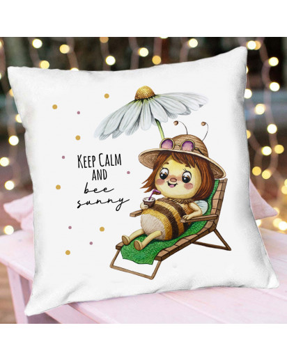 Tasse Emaille Becher Kissen Biene Bienchen im Liegestuhl Spruch Keep Calm and bee sunny Motiv Kaffeebecher Kaffeetasse Geschenk Bundle52 ts2061 eb663 ks355