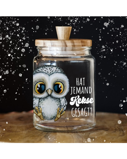 Keksglas Keksdose Eule Eulchen owl Vorratsglas mit lustigen Spruch und Holzdeckel Geschenk ksglb22