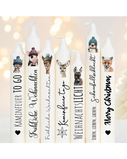 Kerzensticker Kerzentattoos Tattoofolie Weihnachten Winter Tiere mit Mütze und Schnee für Kerzen oder Keramik A4 Bogen DIY Stickerbogen kst103